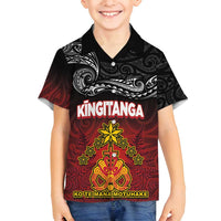 Personalised Maori King Movement Family Matching Tank Maxi Dress and Hawaiian Shirt Ko Te Mana Motuhake Emblem with Silver Ferns and Polynesian Art Tattoo LT03 Son's Shirt Red - Polynesian Pride