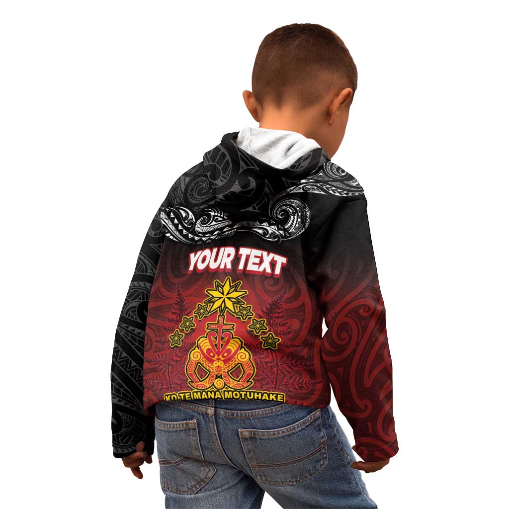 Personalised The Kingitanga - Maori King Movement Kid Hoodie Ko Te Mana Motuhake Emblem with Silver Ferns and Polynesian Art Tattoo