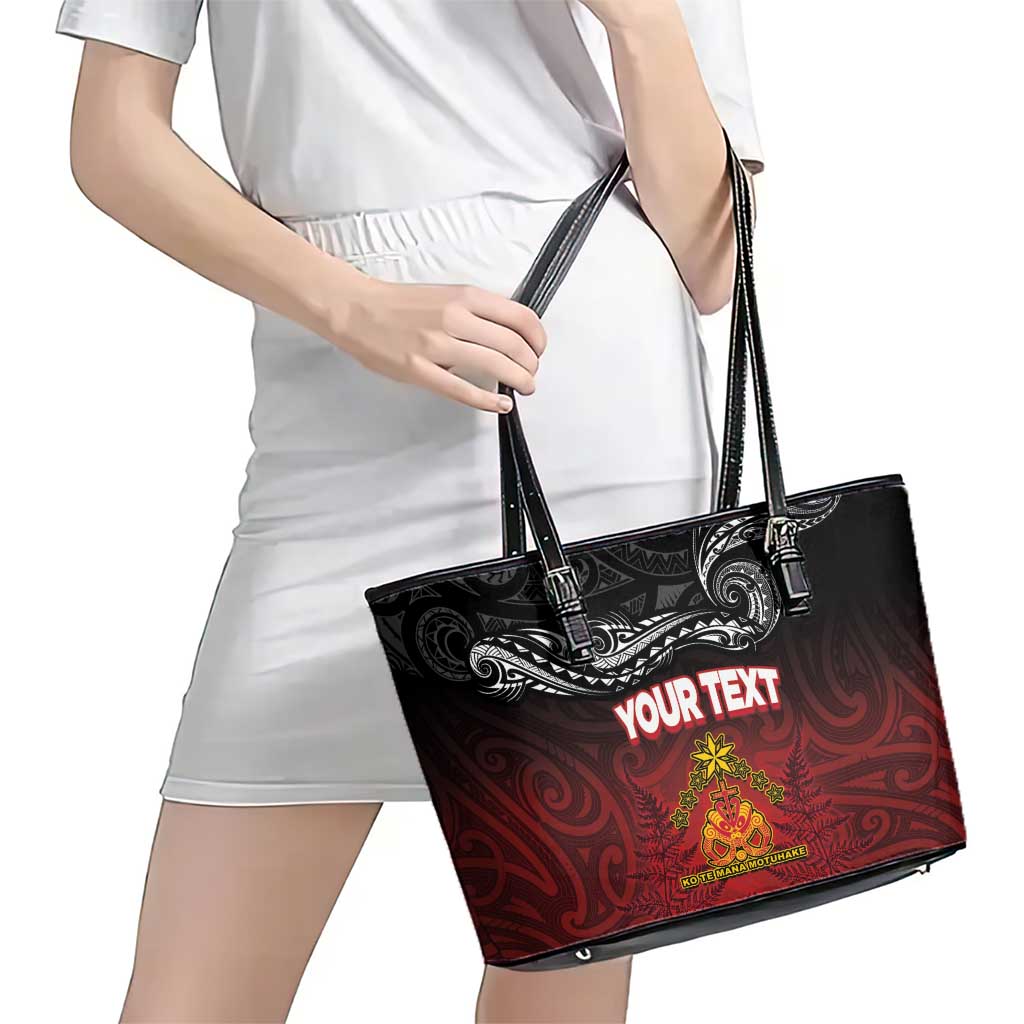 Personalised Maori King Movement Leather Tote Bag Ko Te Mana Motuhake Emblem with Silver Ferns and Polynesian Art Tattoo LT03 - Polynesian Pride