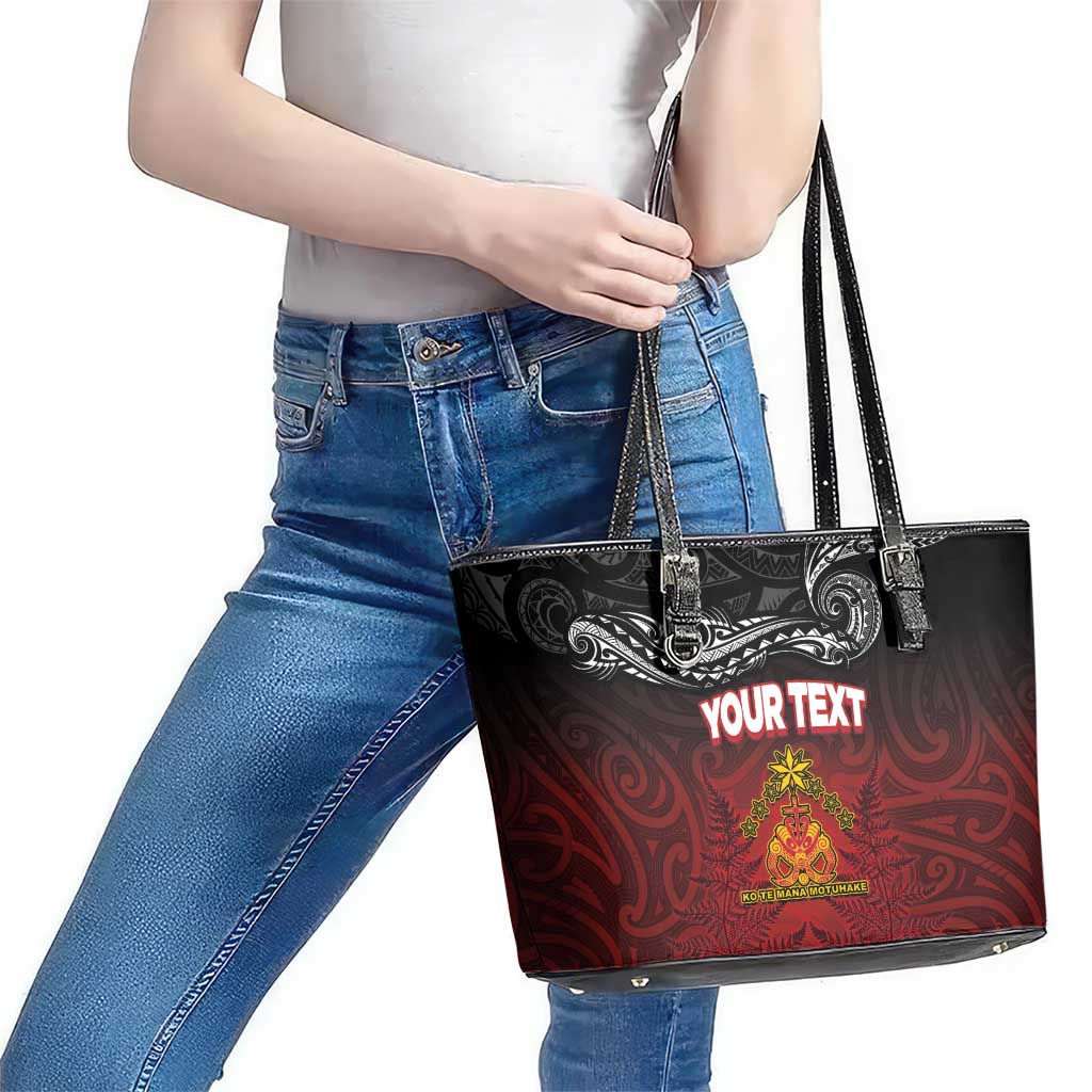 Personalised Maori King Movement Leather Tote Bag Ko Te Mana Motuhake Emblem with Silver Ferns and Polynesian Art Tattoo LT03 - Polynesian Pride