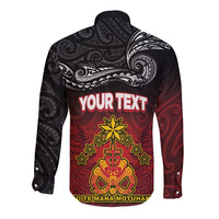 Personalised Maori King Movement Long Sleeve Button Shirt Ko Te Mana Motuhake Emblem with Silver Ferns and Polynesian Art Tattoo LT03 - Polynesian Pride