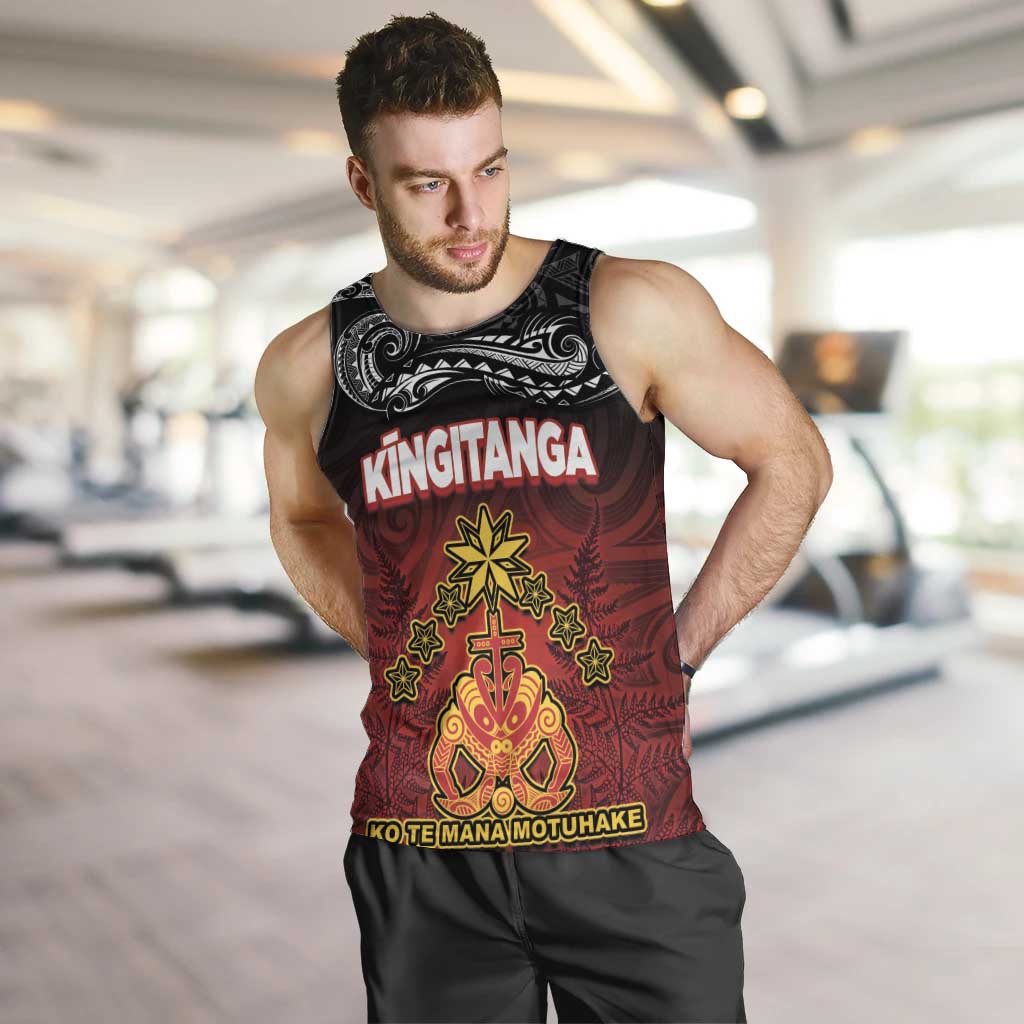 Personalised The Kingitanga - Maori King Movement Men Tank Top Ko Te Mana Motuhake Emblem with Silver Ferns and Polynesian Art Tattoo