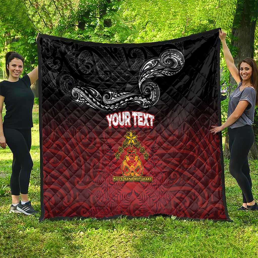 Personalised Maori King Movement Quilt Ko Te Mana Motuhake Emblem with Silver Ferns and Polynesian Art Tattoo LT03 - Polynesian Pride