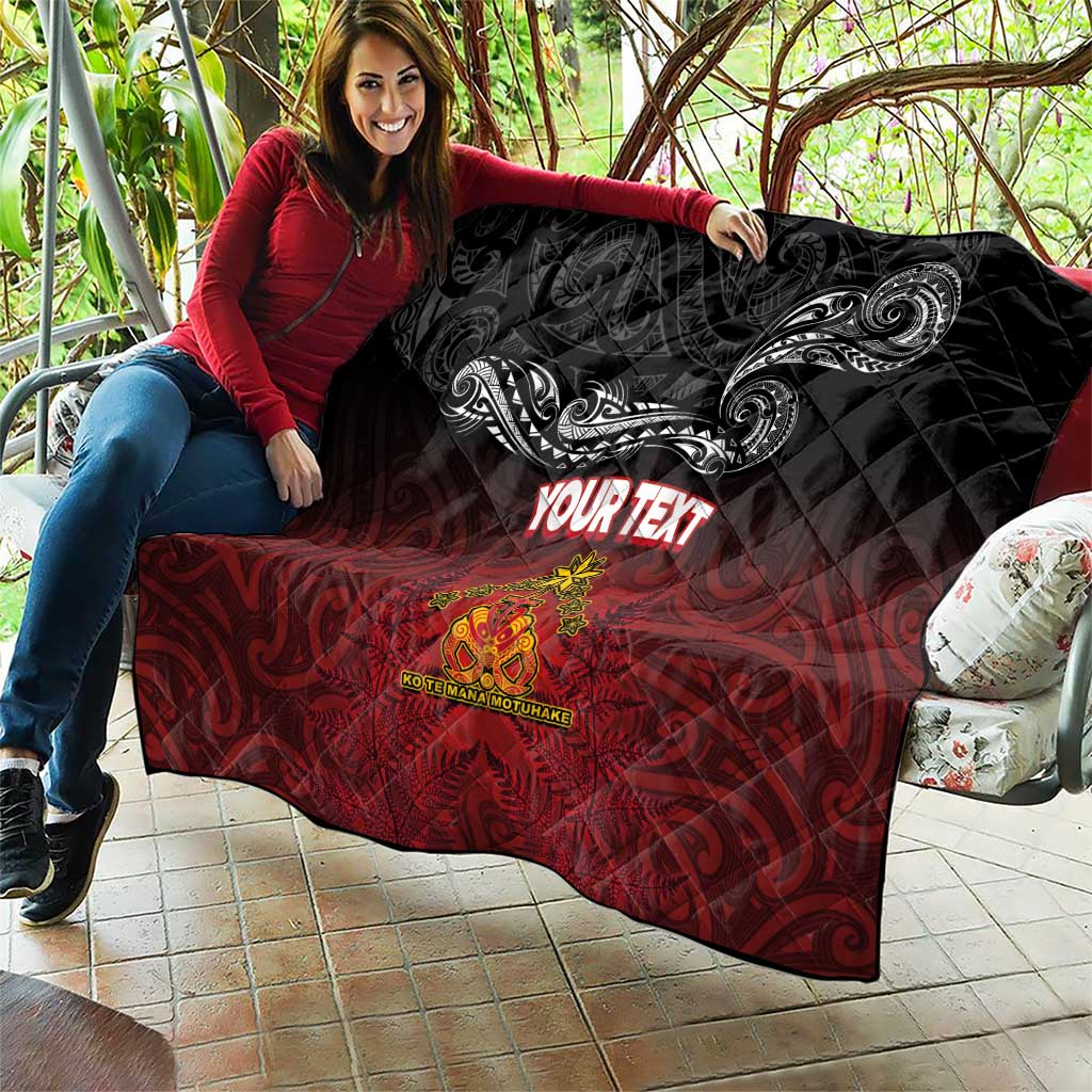 Personalised Maori King Movement Quilt Ko Te Mana Motuhake Emblem with Silver Ferns and Polynesian Art Tattoo LT03 - Polynesian Pride