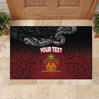 Personalised Maori King Movement Rubber Doormat Ko Te Mana Motuhake Emblem with Silver Ferns and Polynesian Art Tattoo LT03 Red - Polynesian Pride