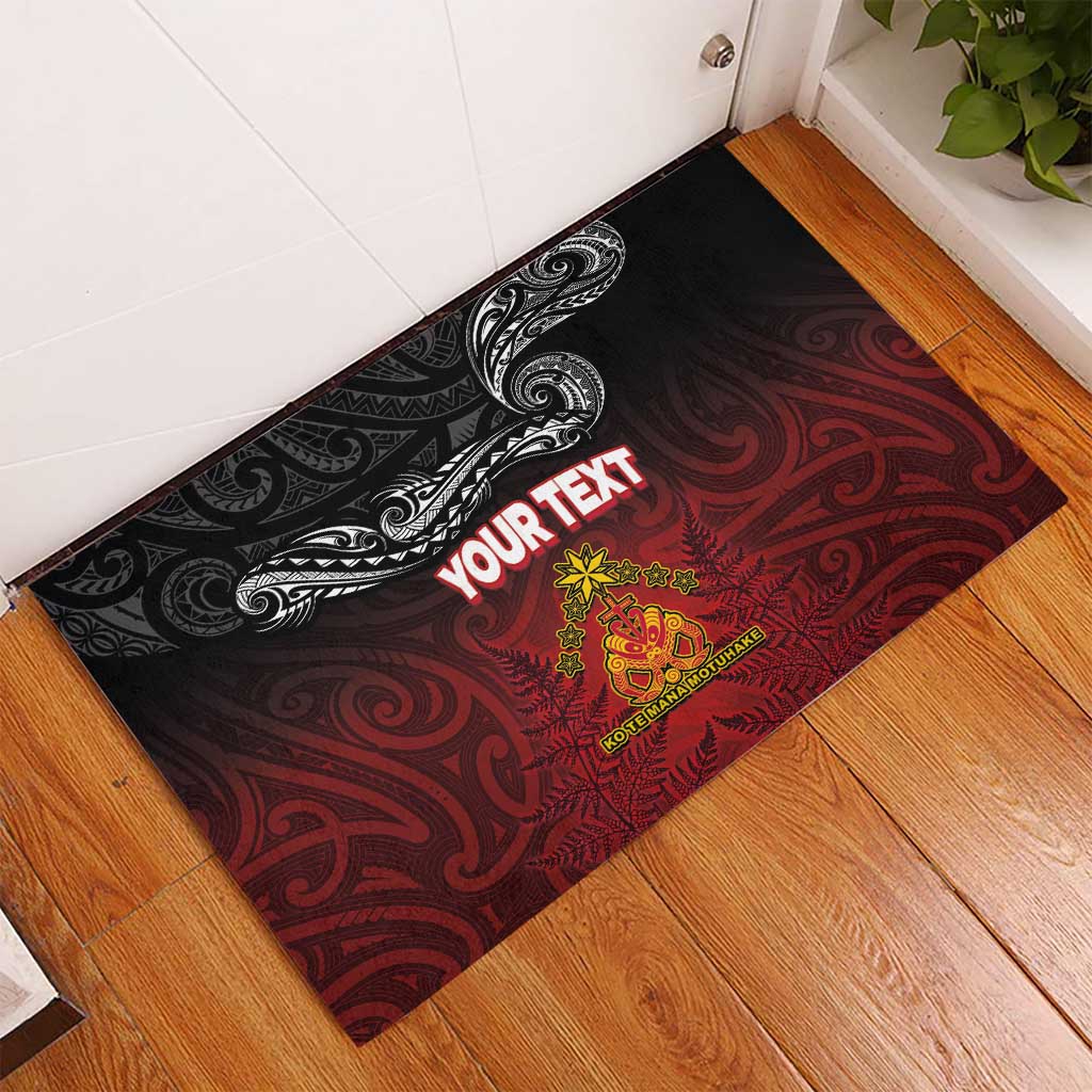 Personalised Maori King Movement Rubber Doormat Ko Te Mana Motuhake Emblem with Silver Ferns and Polynesian Art Tattoo LT03 - Polynesian Pride