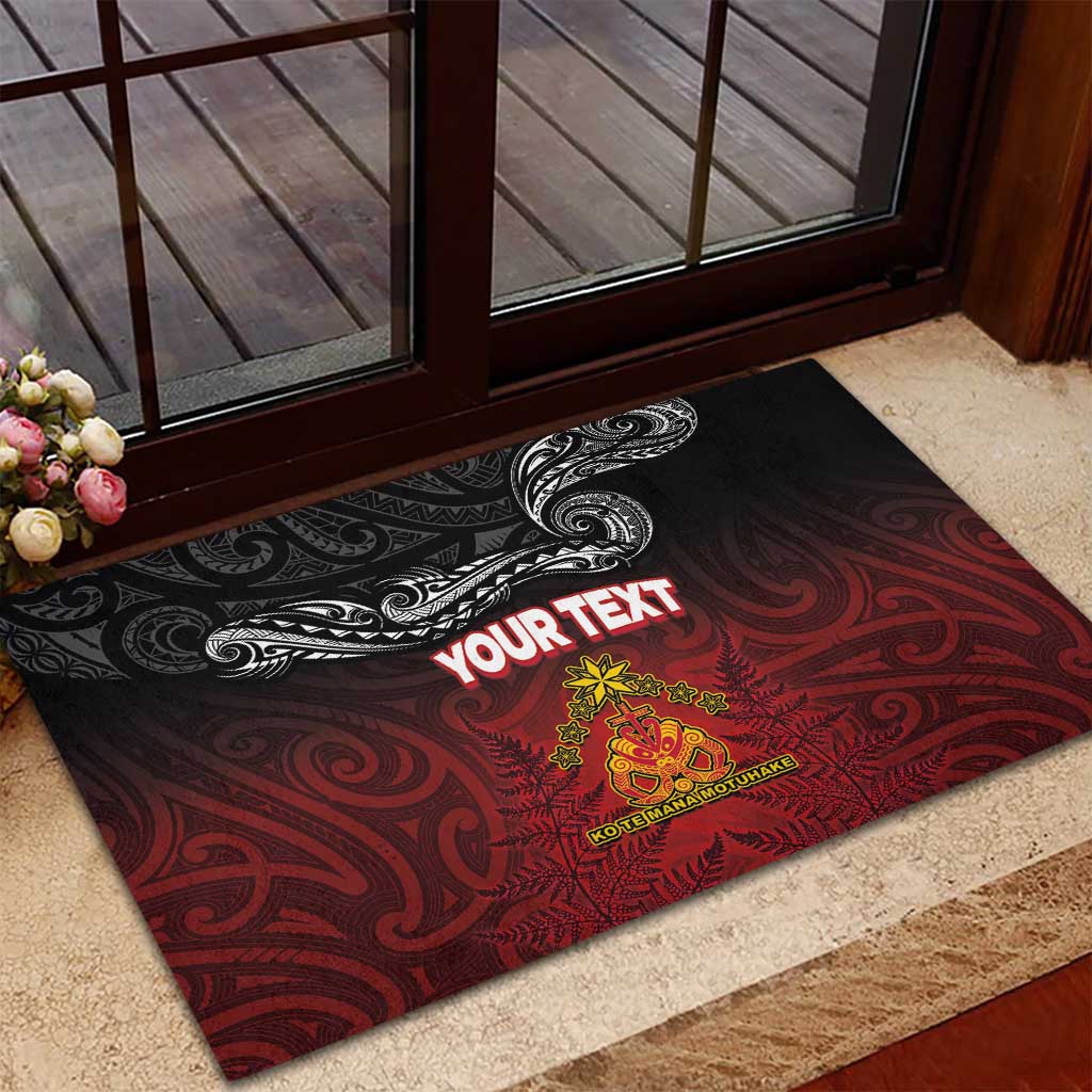 Personalised Maori King Movement Rubber Doormat Ko Te Mana Motuhake Emblem with Silver Ferns and Polynesian Art Tattoo LT03 - Polynesian Pride