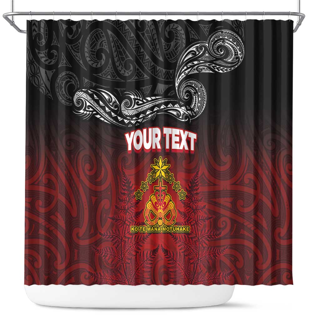 Personalised The Kingitanga - Maori King Movement Shower Curtain Ko Te Mana Motuhake Emblem with Silver Ferns and Polynesian Art Tattoo