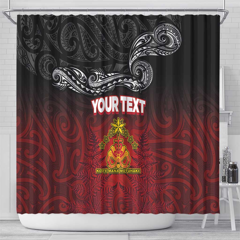 Personalised Maori King Movement Shower Curtain Ko Te Mana Motuhake Emblem with Silver Ferns and Polynesian Art Tattoo LT03 - Polynesian Pride