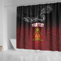 Personalised Maori King Movement Shower Curtain Ko Te Mana Motuhake Emblem with Silver Ferns and Polynesian Art Tattoo LT03 - Polynesian Pride