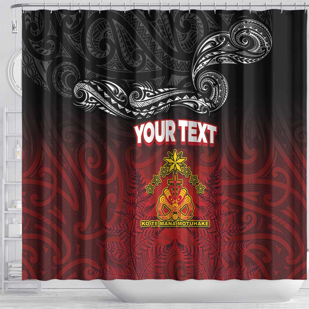 Personalised Maori King Movement Shower Curtain Ko Te Mana Motuhake Emblem with Silver Ferns and Polynesian Art Tattoo LT03 - Polynesian Pride