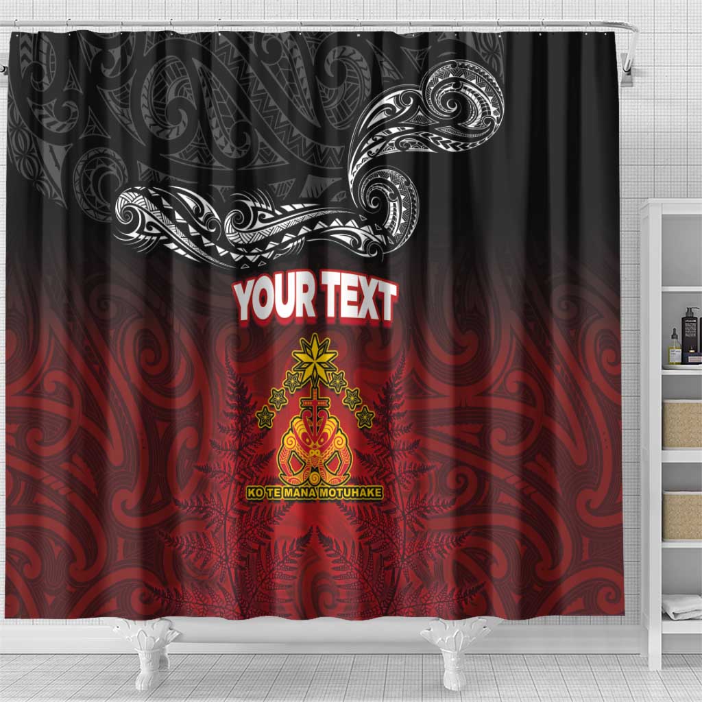 Personalised Maori King Movement Shower Curtain Ko Te Mana Motuhake Emblem with Silver Ferns and Polynesian Art Tattoo LT03 - Polynesian Pride