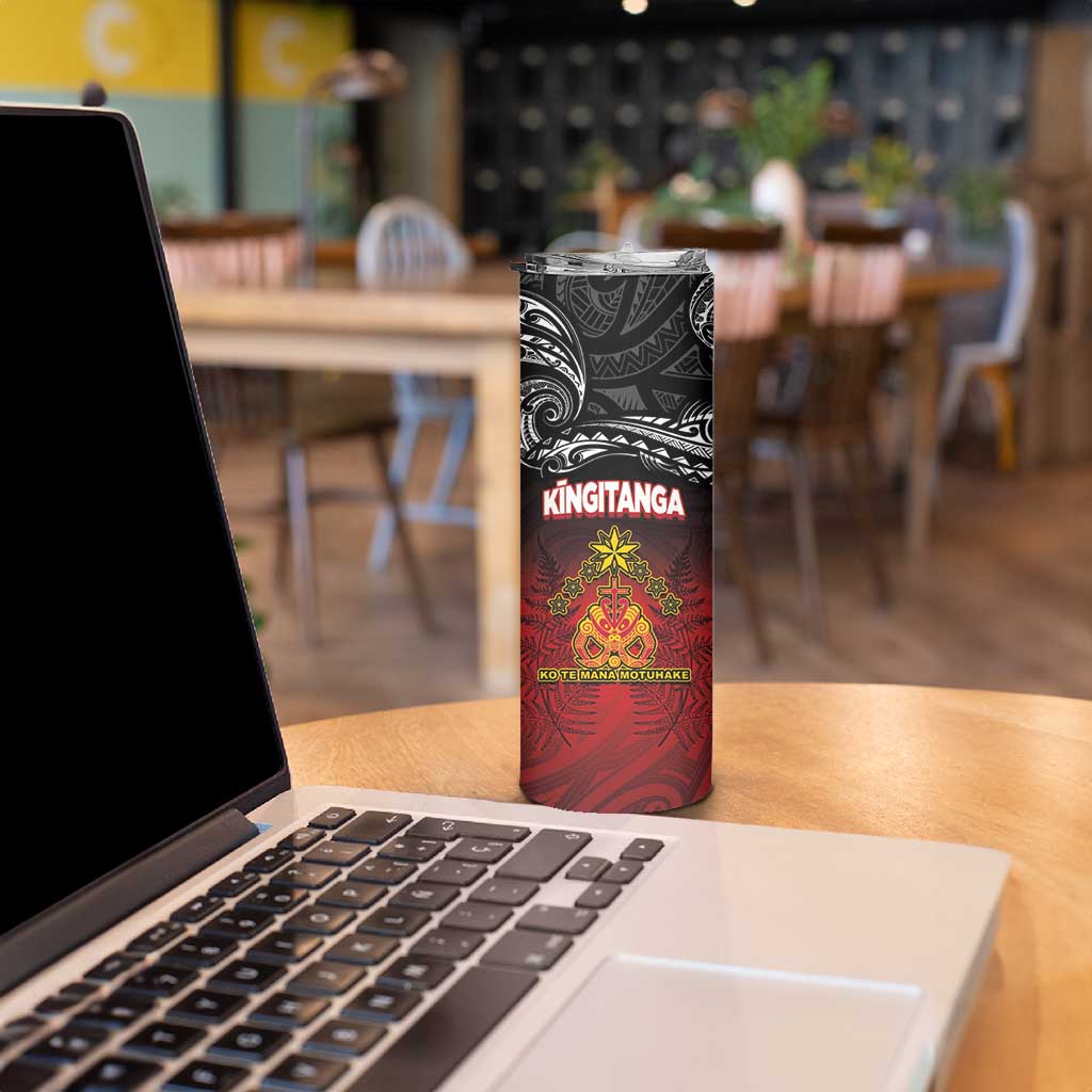 Personalised Maori King Movement Skinny Tumbler Ko Te Mana Motuhake Emblem with Silver Ferns and Polynesian Art Tattoo LT03 - Polynesian Pride