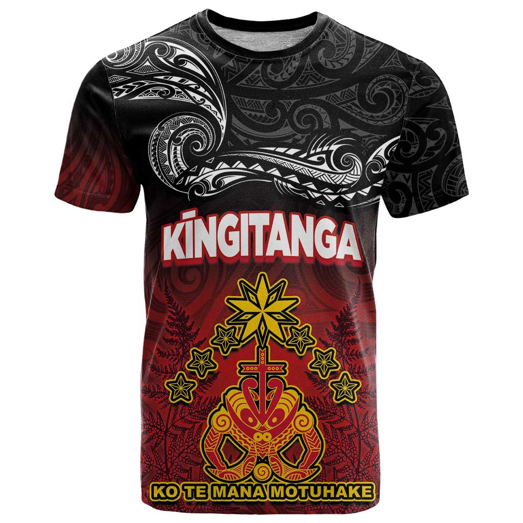 Personalised Maori King Movement T Shirt Ko Te Mana Motuhake Emblem with Silver Ferns and Polynesian Art Tattoo LT03 Red - Polynesian Pride