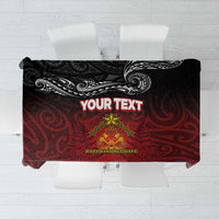 Personalised Maori King Movement Tablecloth Ko Te Mana Motuhake Emblem with Silver Ferns and Polynesian Art Tattoo LT03 Red - Polynesian Pride