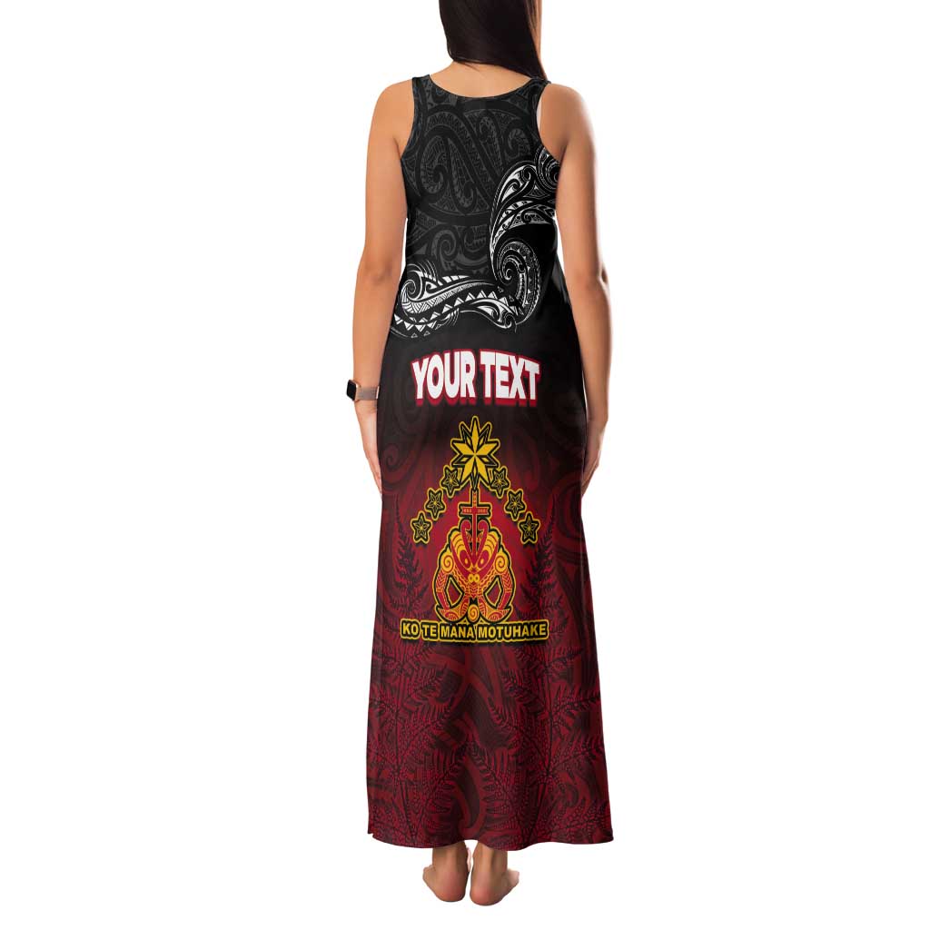 Personalised The Kingitanga - Maori King Movement Tank Maxi Dress Ko Te Mana Motuhake Emblem with Silver Ferns and Polynesian Art Tattoo