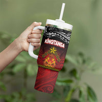 Personalised Maori King Movement Tumbler With Handle Ko Te Mana Motuhake Emblem with Silver Ferns and Polynesian Art Tattoo LT03 - Polynesian Pride