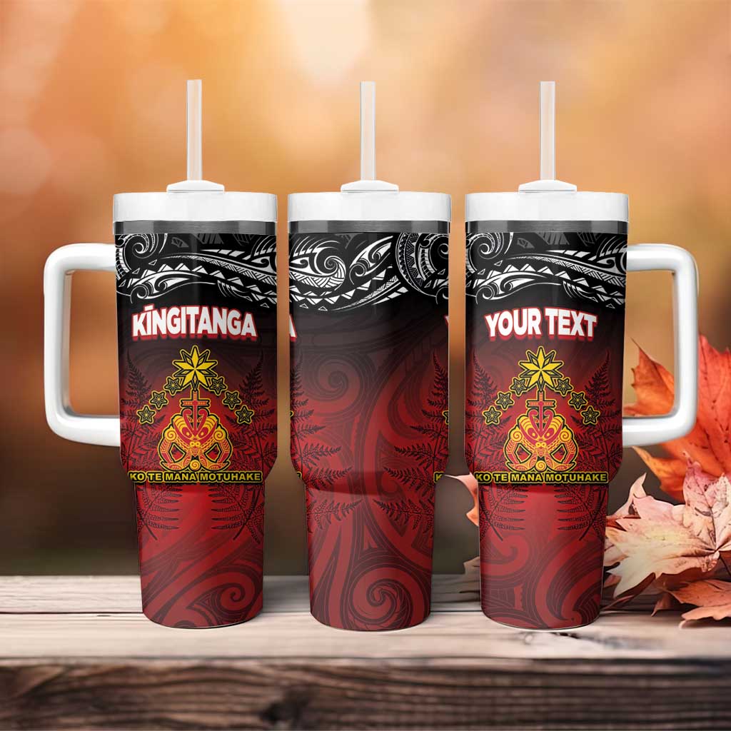 Personalised Maori King Movement Tumbler With Handle Ko Te Mana Motuhake Emblem with Silver Ferns and Polynesian Art Tattoo LT03 - Polynesian Pride