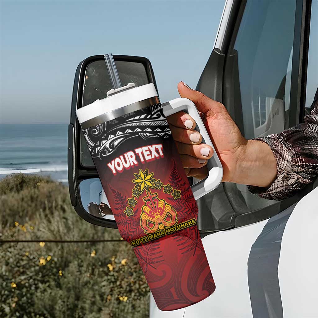Personalised Maori King Movement Tumbler With Handle Ko Te Mana Motuhake Emblem with Silver Ferns and Polynesian Art Tattoo LT03 - Polynesian Pride