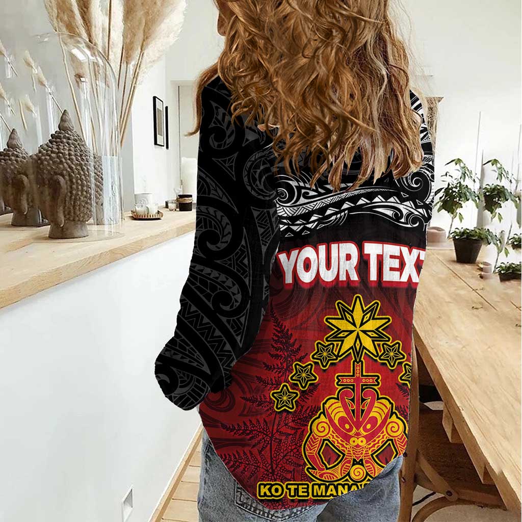 Personalised The Kingitanga - Maori King Movement Women Casual Shirt Ko Te Mana Motuhake Emblem with Silver Ferns and Polynesian Art Tattoo