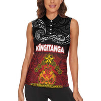 Personalised The Kingitanga - Maori King Movement Women Sleeveless Polo Shirt Ko Te Mana Motuhake Emblem with Silver Ferns and Polynesian Art Tattoo