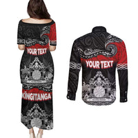 Personalised The Kingitanga - Maori King Movement Couples Matching Puletasi and Long Sleeve Button Shirt Te Paki-o-Matariki with Silver Ferns and Polynesian Art Tattoo