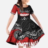 Personalised The Kingitanga - Maori King Movement Family Matching Off The Shoulder Long Sleeve Dress and Hawaiian Shirt Te Paki-o-Matariki with Silver Ferns and Polynesian Art Tattoo