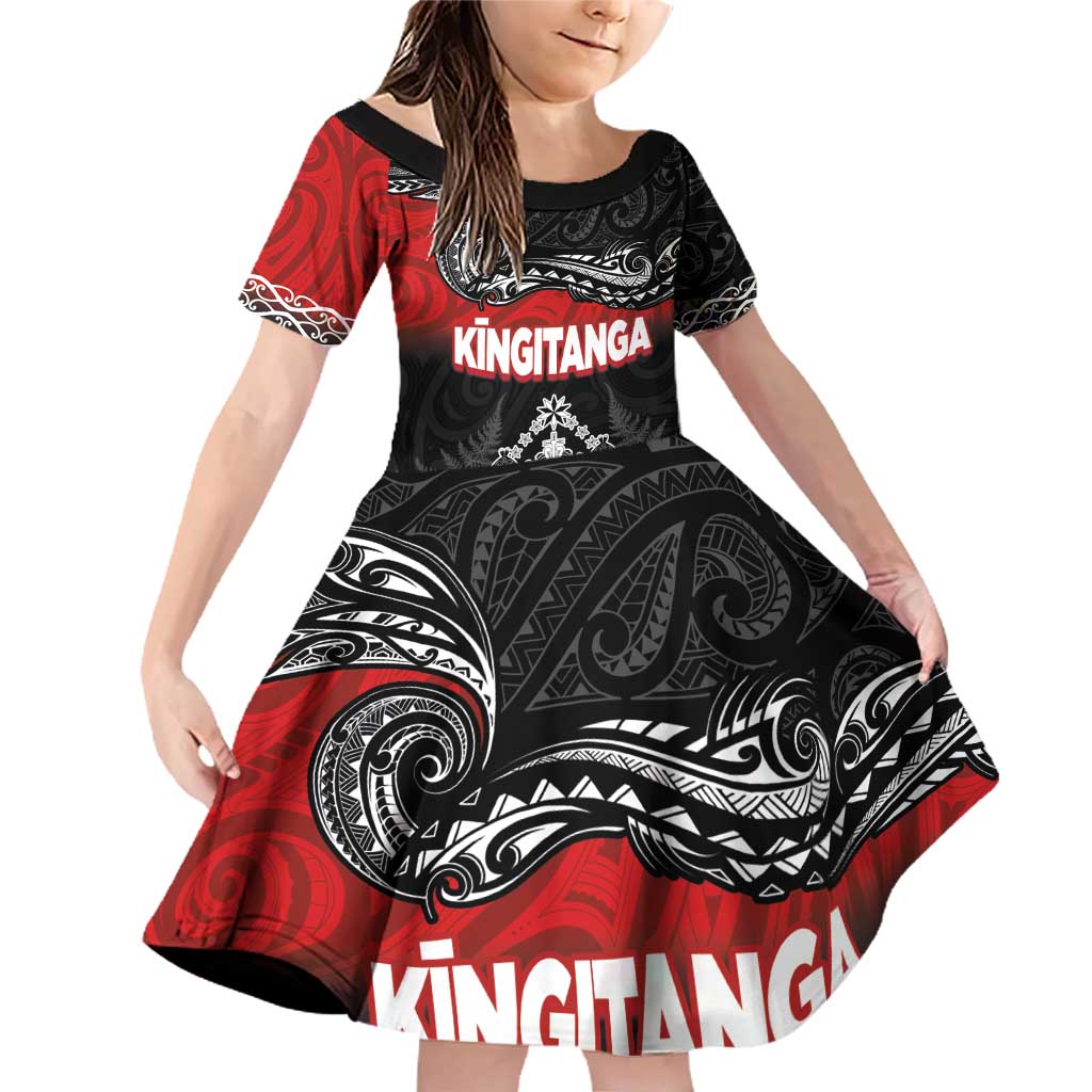 Personalised The Kingitanga - Maori King Movement Family Matching Off Shoulder Short Dress and Hawaiian Shirt Te Paki-o-Matariki with Silver Ferns and Polynesian Art Tattoo