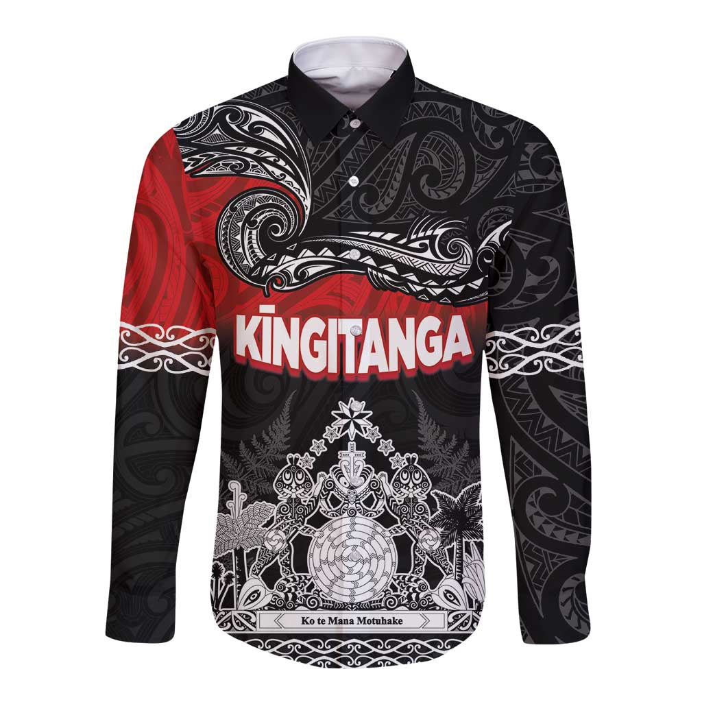 Personalised Maori King Movement Long Sleeve Button Shirt Te Paki-o-Matariki with Silver Ferns and Polynesian Art Tattoo LT03 Unisex Red - Polynesian Pride