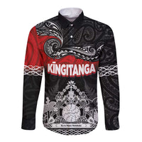 Personalised Maori King Movement Long Sleeve Button Shirt Te Paki-o-Matariki with Silver Ferns and Polynesian Art Tattoo LT03 Unisex Red - Polynesian Pride