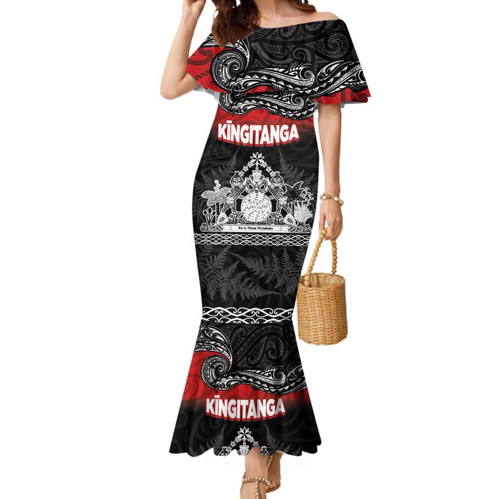 Personalised The Kingitanga - Maori King Movement Mermaid Dress Te Paki-o-Matariki with Silver Ferns and Polynesian Art Tattoo