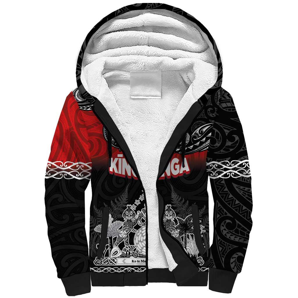 Personalised The Kingitanga - Maori King Movement Sherpa Hoodie Te Paki-o-Matariki with Silver Ferns and Polynesian Art Tattoo