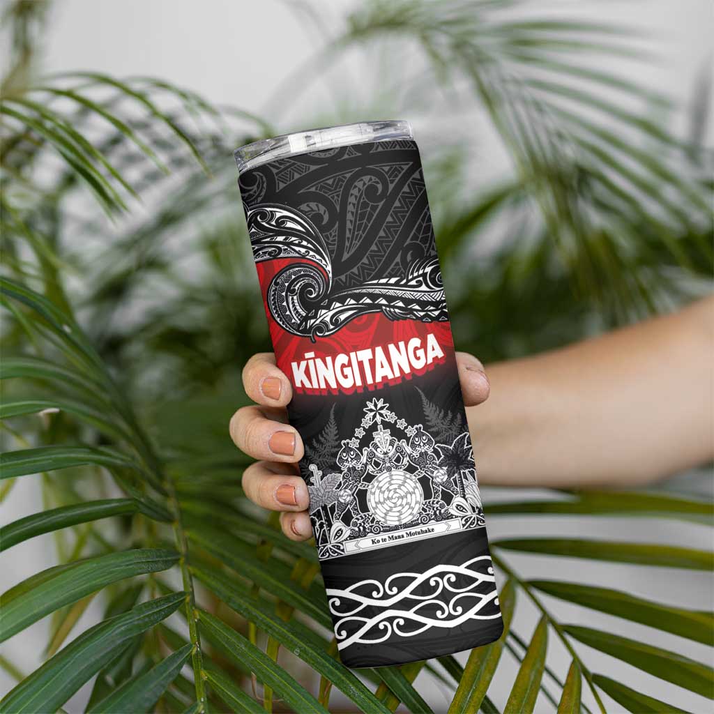 Personalised Maori King Movement Skinny Tumbler Te Paki-o-Matariki with Silver Ferns and Polynesian Art Tattoo LT03 - Polynesian Pride