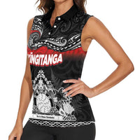 Personalised The Kingitanga - Maori King Movement Women Sleeveless Polo Shirt Te Paki-o-Matariki with Silver Ferns and Polynesian Art Tattoo