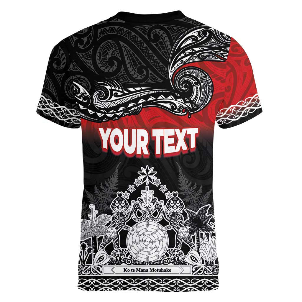 Personalised The Kingitanga - Maori King Movement Women V-Neck T-Shirt Te Paki-o-Matariki with Silver Ferns and Polynesian Art Tattoo