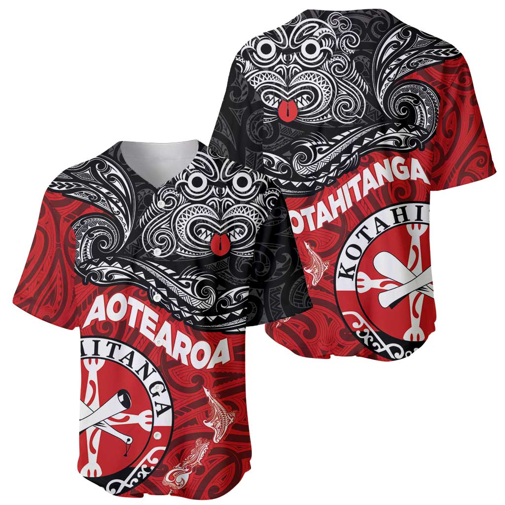 Maori Kotahitanga Baseball Jersey Aotearoa Spirit with Maori Mask and Polynesian Art Tattoo LT03 - Polynesian Pride