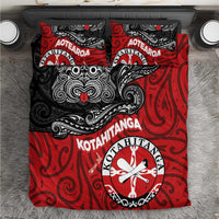 Maori Kotahitanga Bedding Set Aotearoa Spirit with Maori Mask and Polynesian Art Tattoo