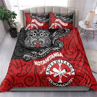 Maori Kotahitanga Bedding Set Aotearoa Spirit with Maori Mask and Polynesian Art Tattoo
