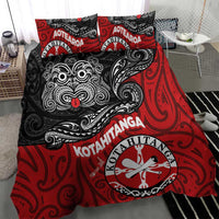 Maori Kotahitanga Bedding Set Aotearoa Spirit with Maori Mask and Polynesian Art Tattoo