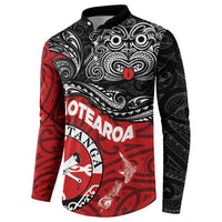 Maori Kotahitanga Button Sweatshirt Aotearoa Spirit with Maori Mask and Polynesian Art Tattoo LT03 - Polynesian Pride