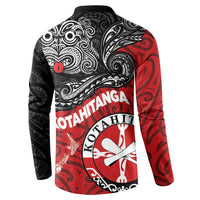 Maori Kotahitanga Button Sweatshirt Aotearoa Spirit with Maori Mask and Polynesian Art Tattoo LT03 - Polynesian Pride