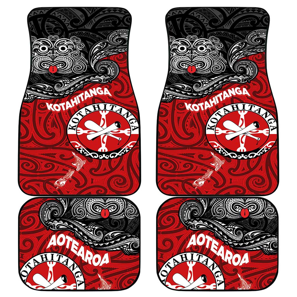 Maori Kotahitanga Car Mats Aotearoa Spirit with Maori Mask and Polynesian Art Tattoo