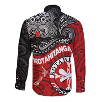 Maori Kotahitanga Long Sleeve Button Shirt Aotearoa Spirit with Maori Mask and Polynesian Art Tattoo LT03 - Polynesian Pride