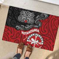 Maori Kotahitanga Rubber Doormat Aotearoa Spirit with Maori Mask and Polynesian Art Tattoo LT03 - Polynesian Pride