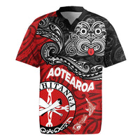 Maori Kotahitanga Rugby Jersey Aotearoa Spirit with Maori Mask and Polynesian Art Tattoo LT03 Red - Polynesian Pride
