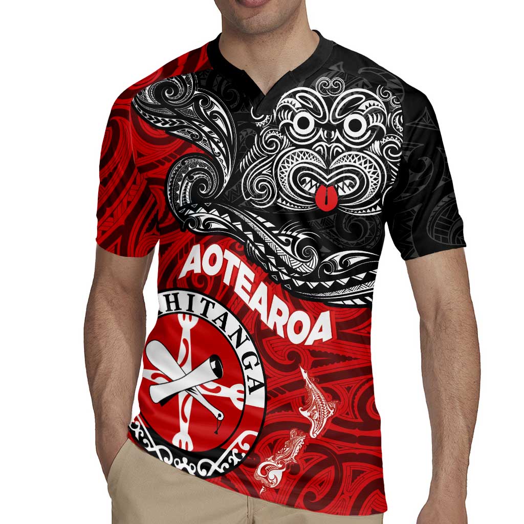 Maori Kotahitanga Rugby Jersey Aotearoa Spirit with Maori Mask and Polynesian Art Tattoo LT03 - Polynesian Pride