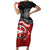 Maori Kotahitanga Short Sleeve Bodycon Dress Aotearoa Spirit with Maori Mask and Polynesian Art Tattoo