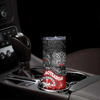 Maori Kotahitanga Skinny Tumbler Aotearoa Spirit with Maori Mask and Polynesian Art Tattoo LT03 - Polynesian Pride