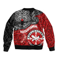 Maori Kotahitanga Sleeve Zip Bomber Jacket Aotearoa Spirit with Maori Mask and Polynesian Art Tattoo