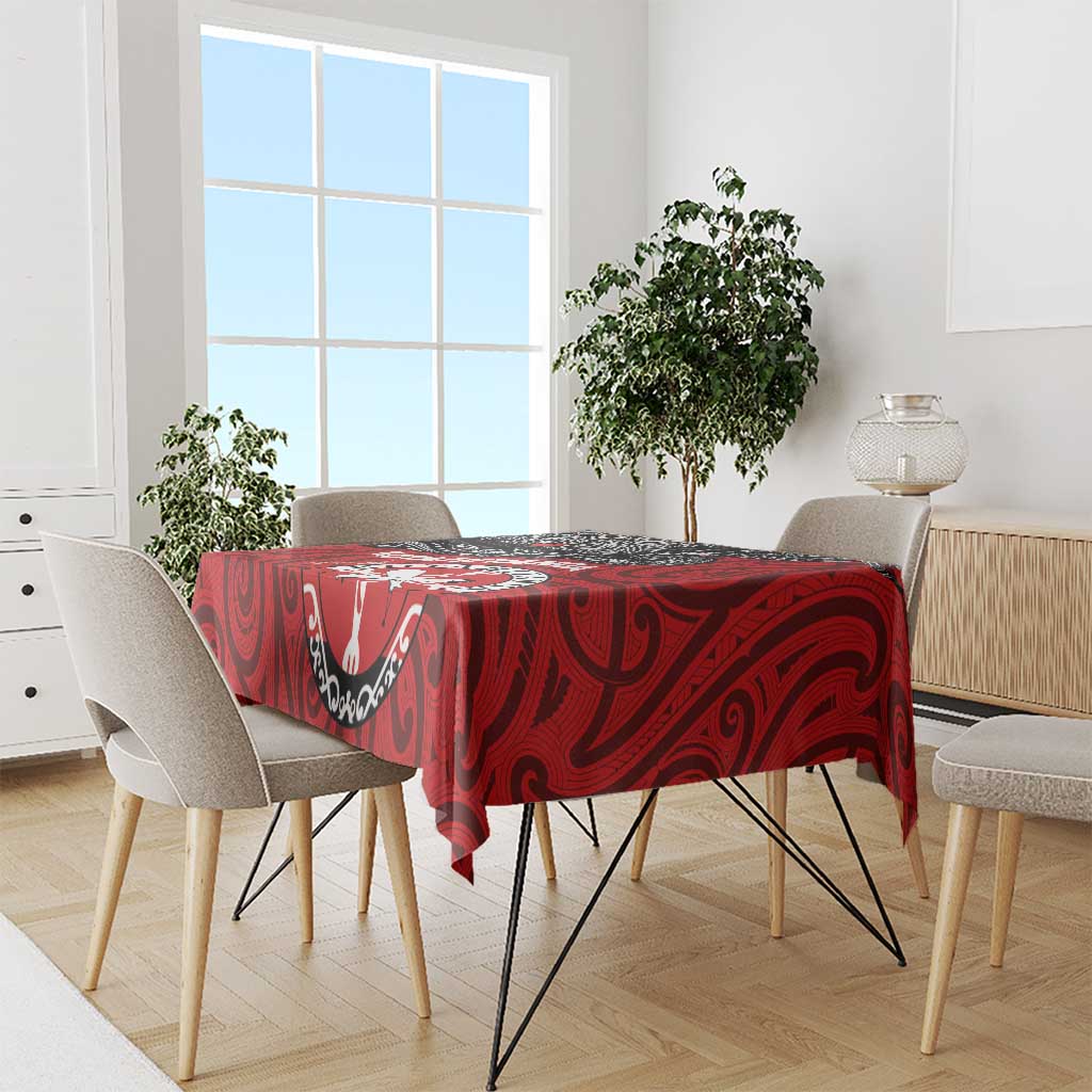 Maori Kotahitanga Tablecloth Aotearoa Spirit with Maori Mask and Polynesian Art Tattoo LT03 - Polynesian Pride
